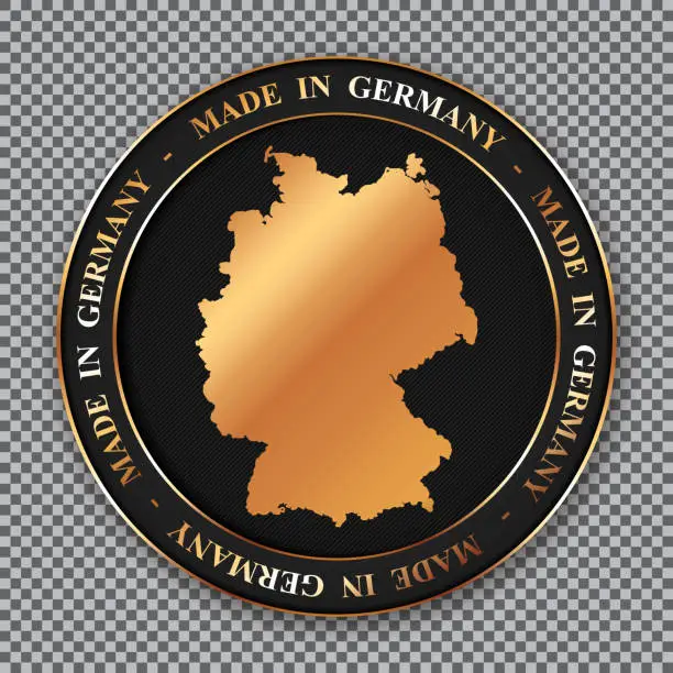 Vector illustration of MADE IN GERMANY - round vector banner with golden map of Germany