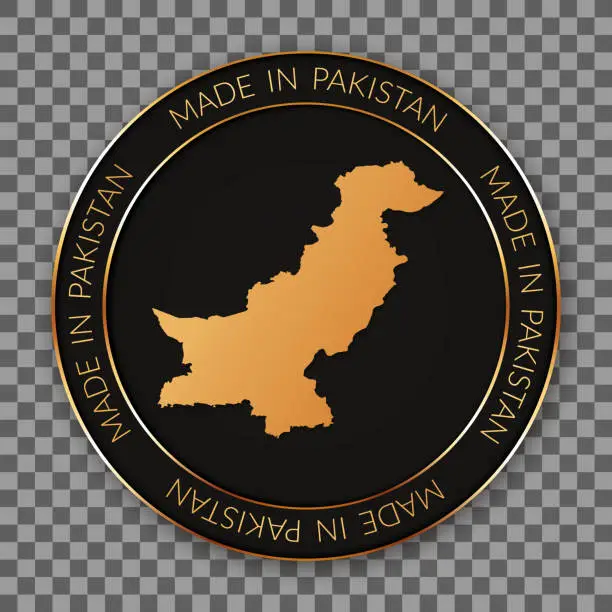 Vector illustration of MADE IN PAKISTAN - round vector banner with golden map of Pakistan