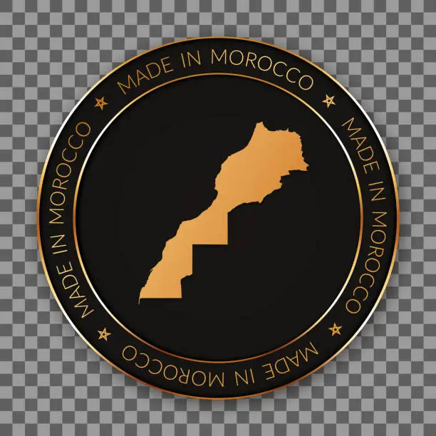 Vector illustration of MADE IN MOROCCO - round vector banner with golden map of Morocco