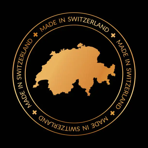 Vector illustration of MADE IN SWITZERLAND - round vector banner with golden map of Turkey