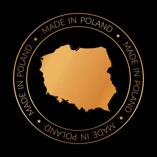 Vector illustration of MADE IN POLAND - round vector banner with golden map of Turkey