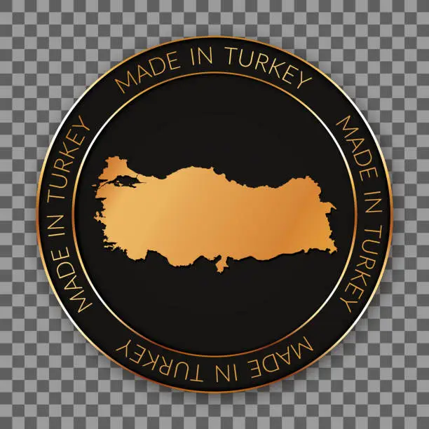 Vector illustration of MADE IN TURKEY - round vector banner with golden map of Turkey