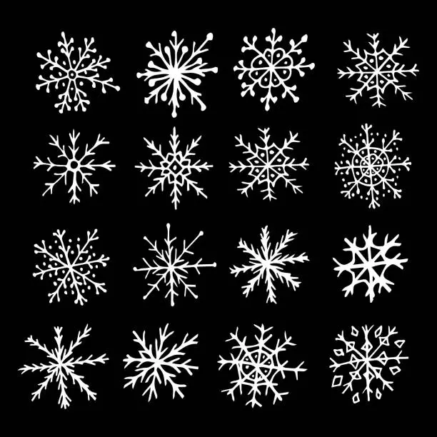 Vector illustration of Snowflake crystal doodle set