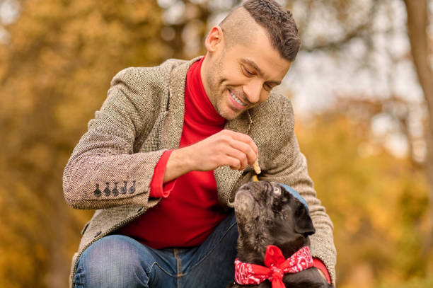 istock A young man with his pet in the autumn park 1352142925