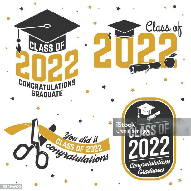 Set Of Vector Class Of 2022 Badges Concept For Shirt Print Seal Overlay Or Stamp Greeting Invitation Card Typography Design Stock Vector Stock Illustration - Download Image Now