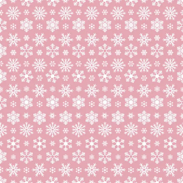 Vector illustration of Snowflakes. Repeating vector pattern. Isolated pink background. Seamless festive ornament. Delicate crystal background.