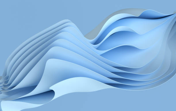istock Blue paper or cotton fabric 3d rendering background with waves and curves. Dynamic wallpaper 1352147507