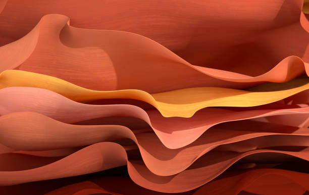 istock Colorful paper or cotton fabric 3d rendering background with waves and curves. Dynamic wallpaper 1352147519