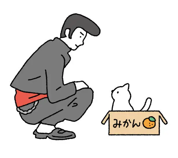 Vector illustration of Simple Touch Illustration of a delinquent picking up a cat