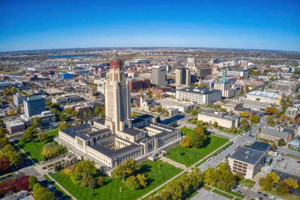 Aerial View of Lincoln, Nebraska in Autumn