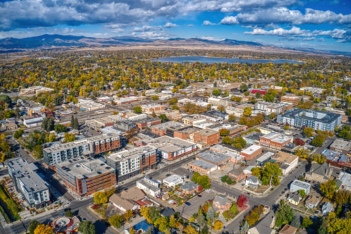 Aerial View of Loveland, Colorado with peak Autumn Colors