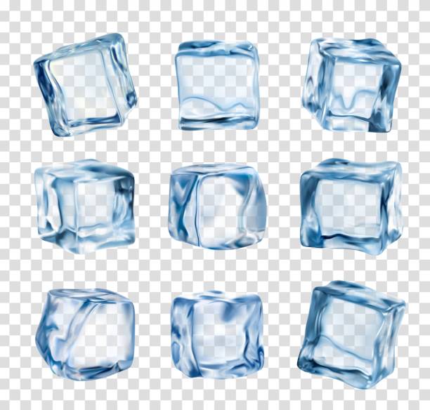 ice cubes, realistic crystal ice blocks isolated - ice stock illustrations