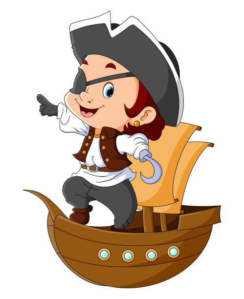 istock The pirates boy is standing on the pirates ship 1352158323