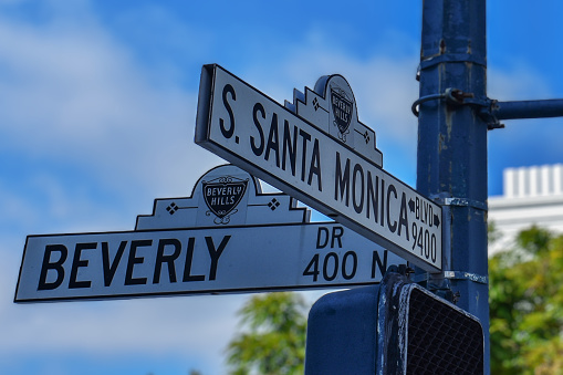 Beverly Hills CA, USA. June 19 2019:  Beverly Hills City Intersection Sign
