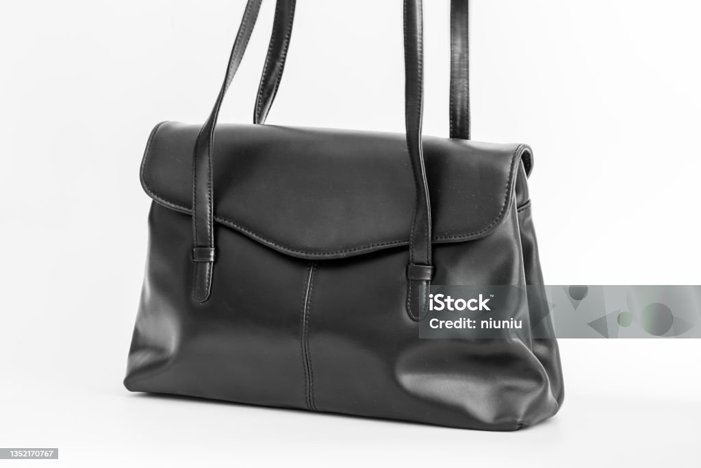 Women's black leather bag Purse Stock Photo