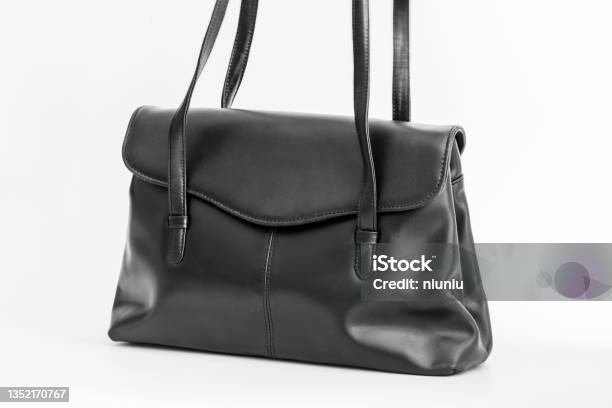Womens Black Leather Bag Stock Photo - Download Image Now - Purse, Leather, Black Color