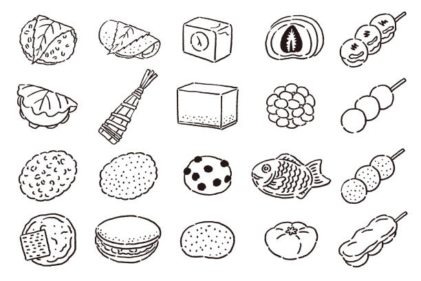 набор японских сладостей - wagashi stock illustrations