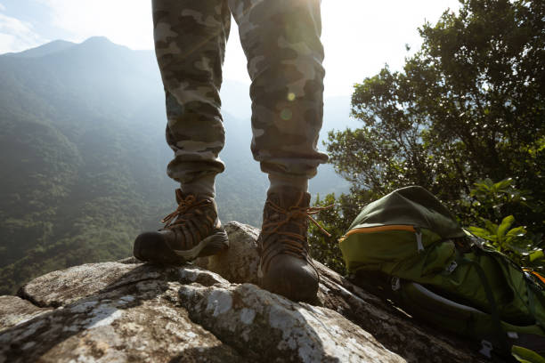istock Successful hiker enjoy the view on mountain top cliff edge 1352171820