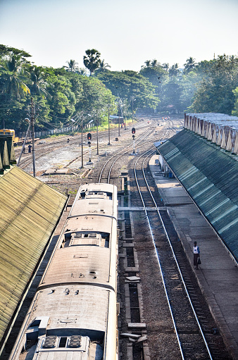 Aerial view of Yangon Central Railway Station in Myanmar Burma