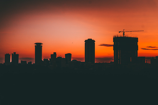 Skyline of Nairobi at dawn.