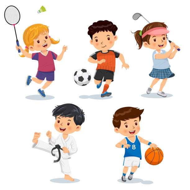 ilustraciones, imágenes clip art, dibujos animados e iconos de stock de character_28 de dibujos animados para niños - tennis child childhood sport