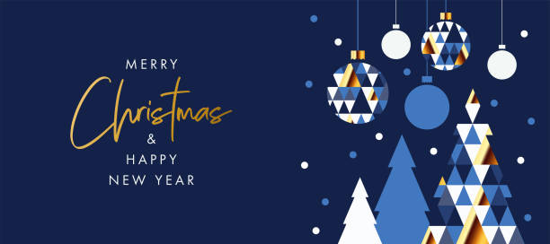 stockillustraties, clipart, cartoons en iconen met merry christmas and happy new year banner, greeting card, poster, holiday cover, header. modern xmas design in geometric style with triangle pattern - kerst