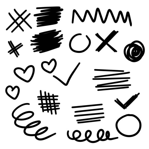 istock Set of doodle crosses, different checks, hearts, circles and swirls. 1352178804