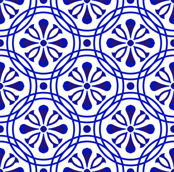 blaues und weißes florales nahtloses muster - thai culture thailand painted image craft product stock-grafiken, -clipart, -cartoons und -symbole