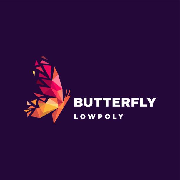 ilustrações, clipart, desenhos animados e ícones de ilustração vetorial butterfly low poly colorful style. - butterfly net