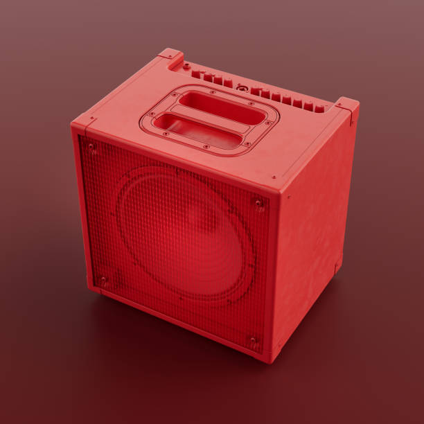 istock Monichrome red color Guitar Amp for Stage, Studio and Practice,  sound amplify, top view, 3d rendering 1352181829