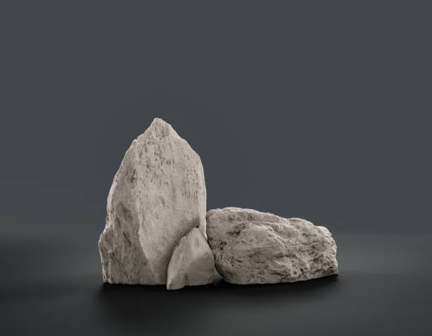 istock Single color white rocks in a flat grey color background for product displays with copy space, 3d Rendering 1352183747