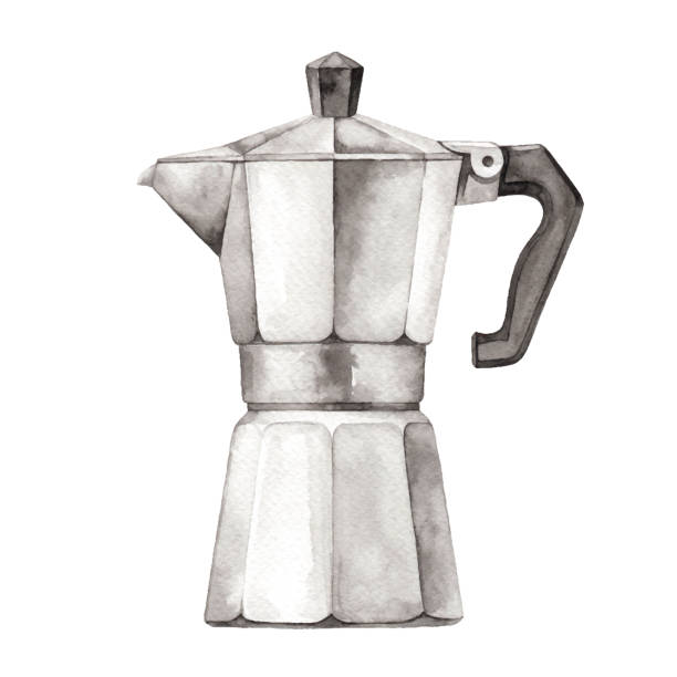 Watercolor Moka Pot Coffee Maker Vector illustration of coffee maker. caffeine illustrations stock illustrations