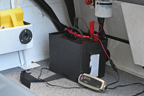 istock Lead acid battery on charge 1352187814
