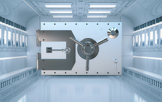 3d rendering room interior with bank vault door close for safety
