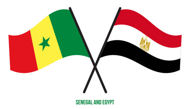 세네갈과 이집트 국기는 교차하고 플랫 스타일을 흔들어. 공식 비율. 올바른 색상입니다. - senegal stock illustrations