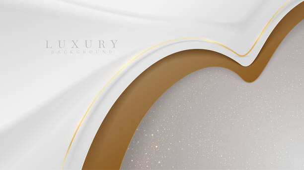 istock White overlap brown shade luxury background with line golden curve and glitter light effects elements. 1352194774