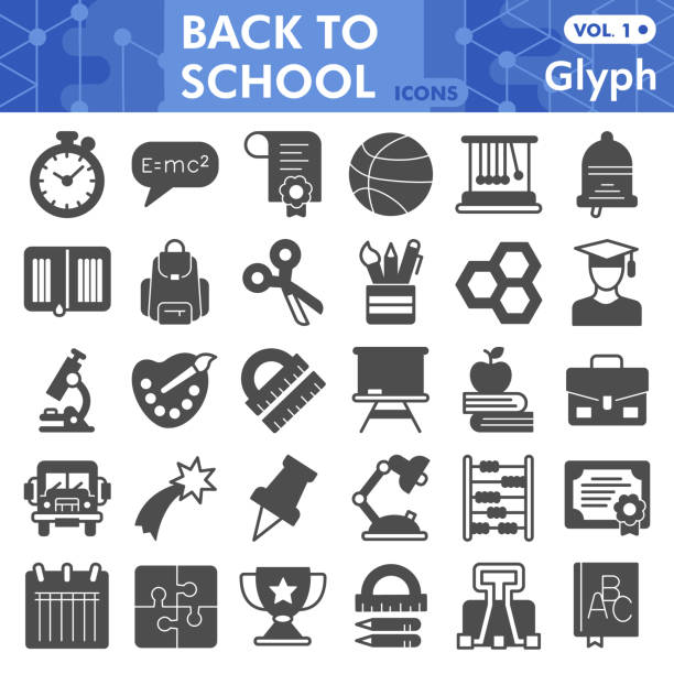 istock Back to school line icon set, education symbols collection or sketches. Learning glyph linear style signs for web and app. Vector graphics isolated on white background. 1352194783