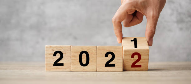 istock hand flipping block 2021 to 2022 text on table. Resolution, strategy, plan, goal, motivation, reboot, business and New Year holiday concepts 1352197410