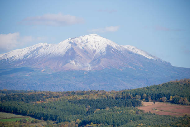 istock Autumn forest and snow-capped mountains 1352197428