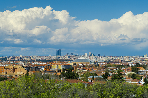 views of the Madrid skyline from the Carabanchel neighborhood, Spain