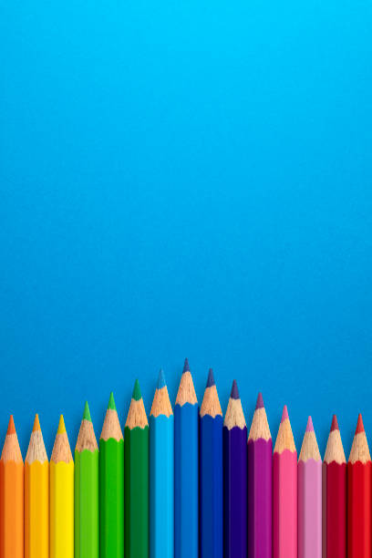 Colour Pencils Blue Vertical Background stock photo