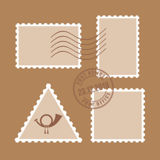 ilustrações, clipart, desenhos animados e ícones de conjunto de ícones de selo postal, modelo em branco - selo postal