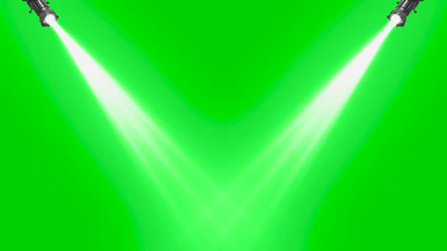 Spot light on stage footage. Rays of lights on green screen background animation.