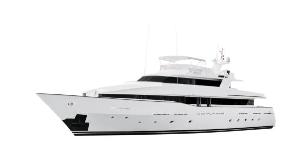 grande yacht a motore isolato su bianco - yacht foto e immagini stock