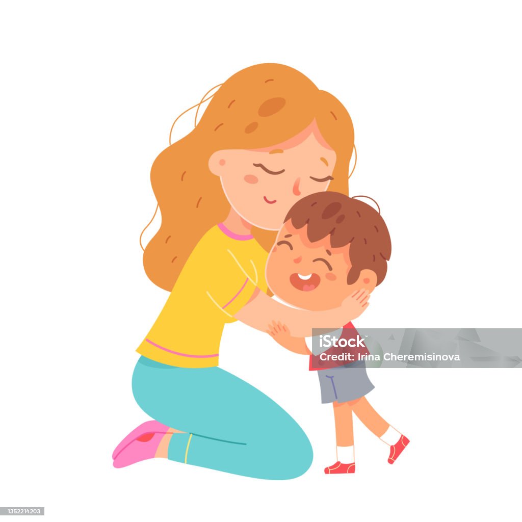 Ilustración de Madre Abrazando A Su Hijo Con Amor Y Ternura Abrazo De Mamá  A Niño Padre Sentado De Rodillas y más Vectores Libres de Derechos de Niños  - iStock