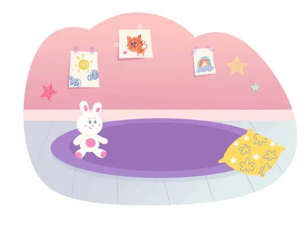 Vector illustration of Nursery, room for fun games of preschool baby girl, kindergarten playroom, cute interior