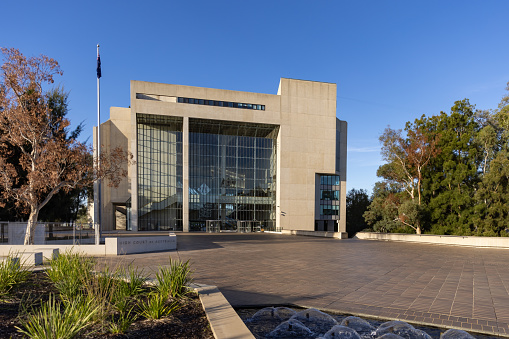 the high court of australia and its forecourt fountain at canberra in the act, australia