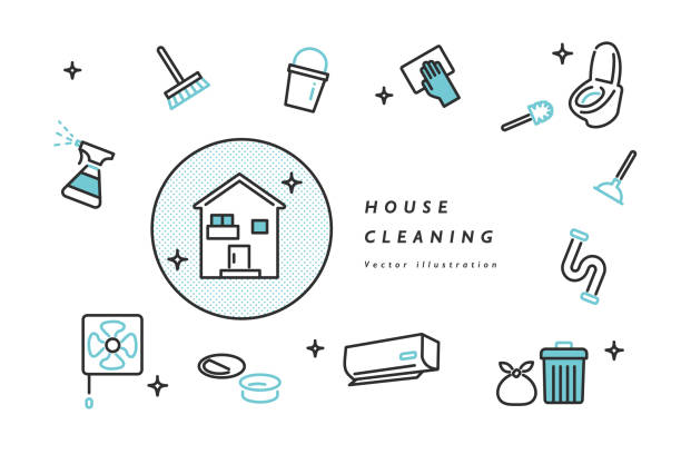 stockillustraties, clipart, cartoons en iconen met house cleaning icon set - schoonmaken illustraties