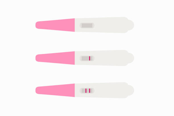 ciąża lub owulacja pozytywny i negatywny zestaw testów na białym tle - pregnancy test stock illustrations