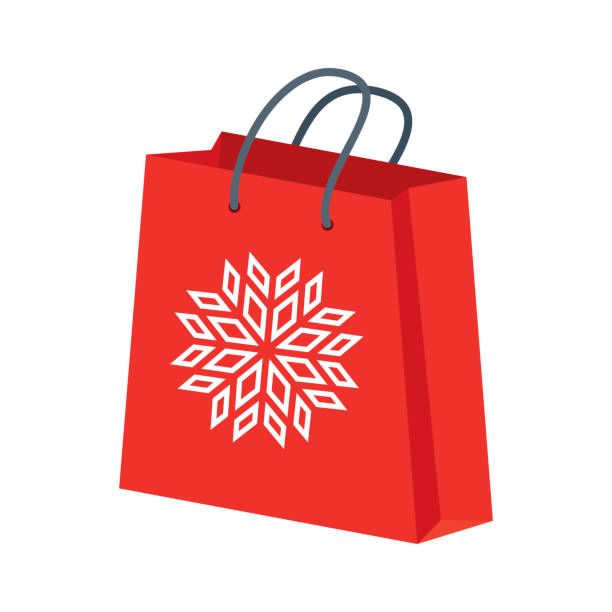 ilustrações de stock, clip art, desenhos animados e ícones de red paper christmas gift bag with snowflake icon vector - christmas shopping store retail